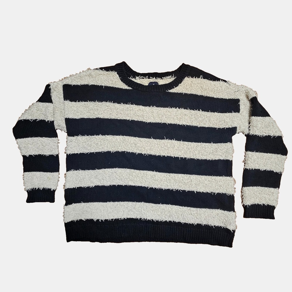 American Eagle Vintage Boyfriend Fuzzy Textured Knit Stripe Sweater‎ XL Cozycore